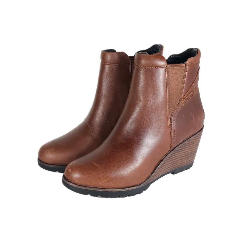Sorel Women's After Hours US8,5 Brown Leather Wedge Ankle Chelsea Boots